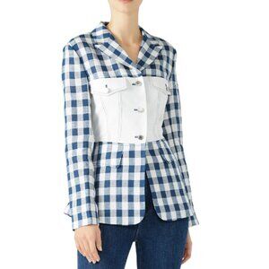 SJYP Steve J & Yoni P Blue Gingham Plaid Linen Bustier Blazer Top | Size M